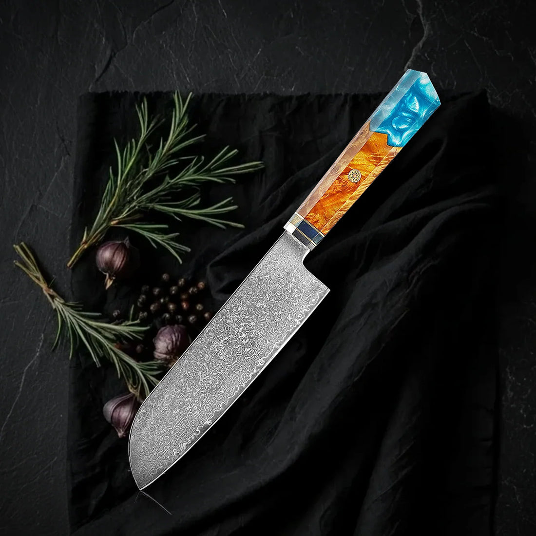 Santoku Kaen 18 cm de acero damasco